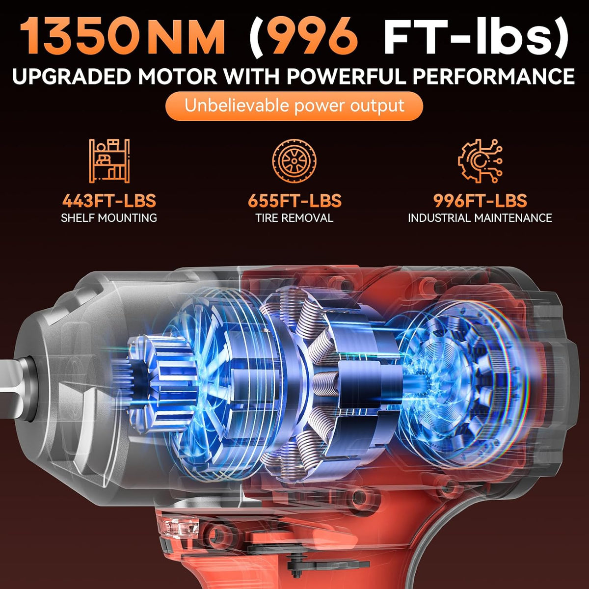 Llave impacto 996 pies-libras inalámbrica 21V sin escobillas