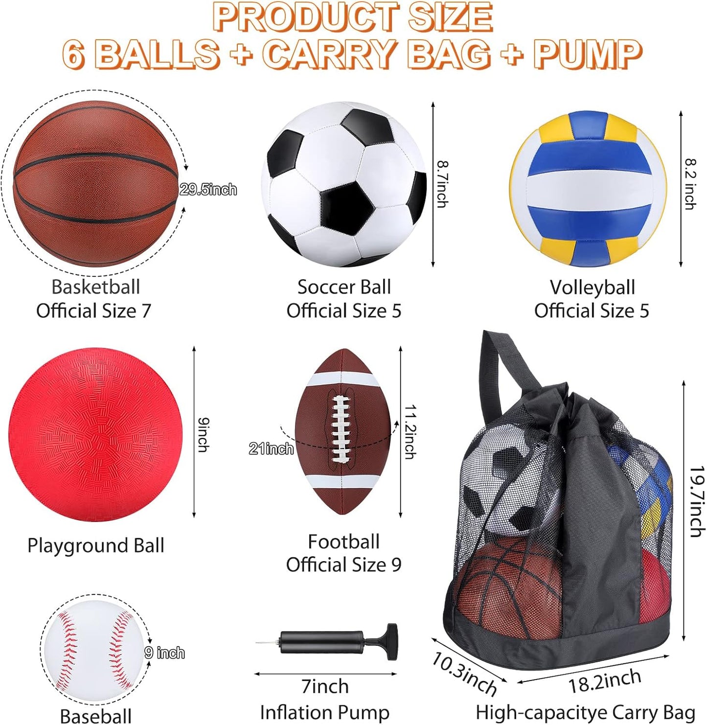 Set 6 pelotas multideporte con bolsa y bomba