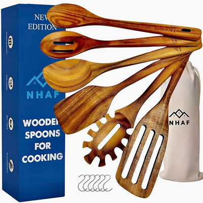 Set 6 cucharas de teca para cocinar ecológicas