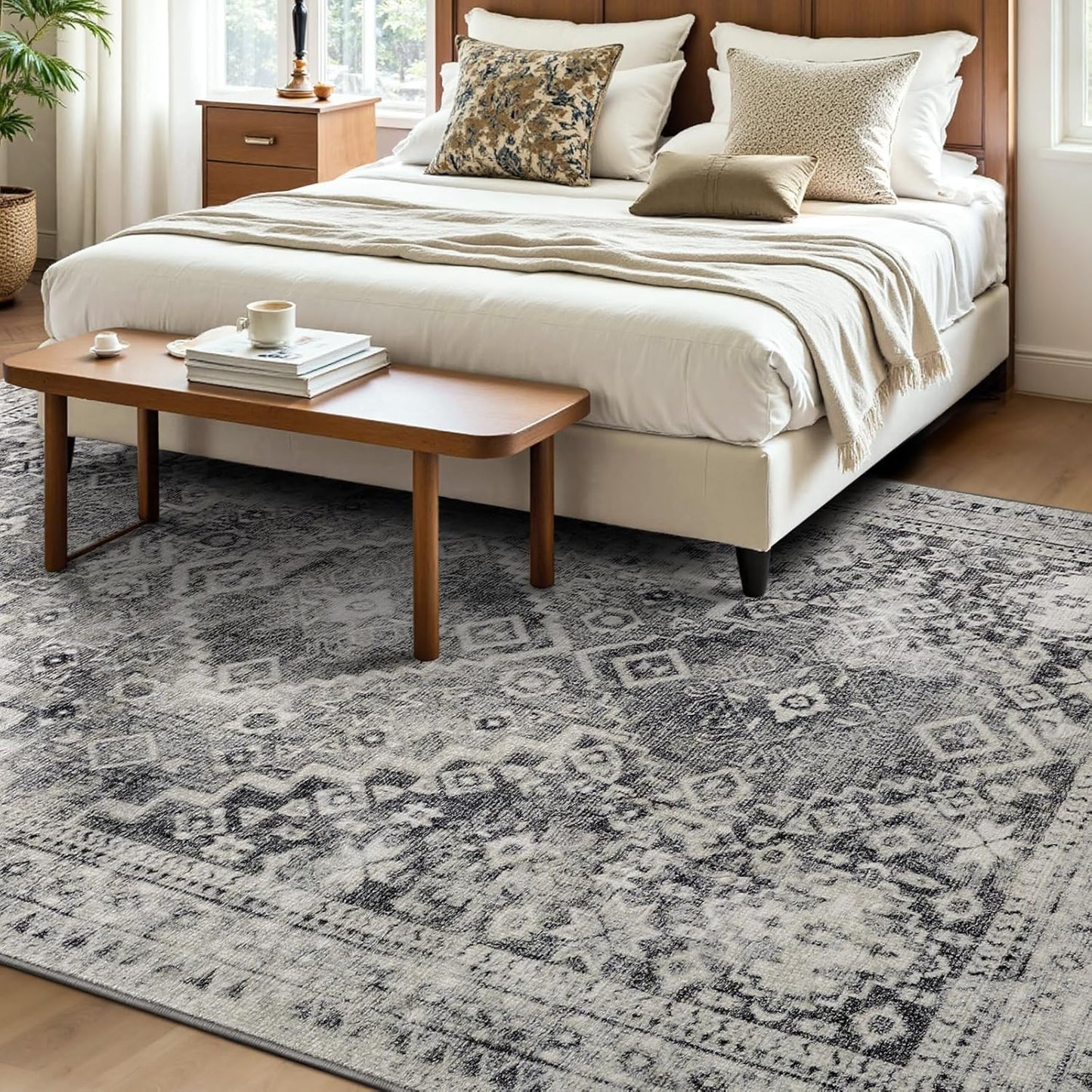 Alfombra bohemia 5x7ft gris pardo antiderrap