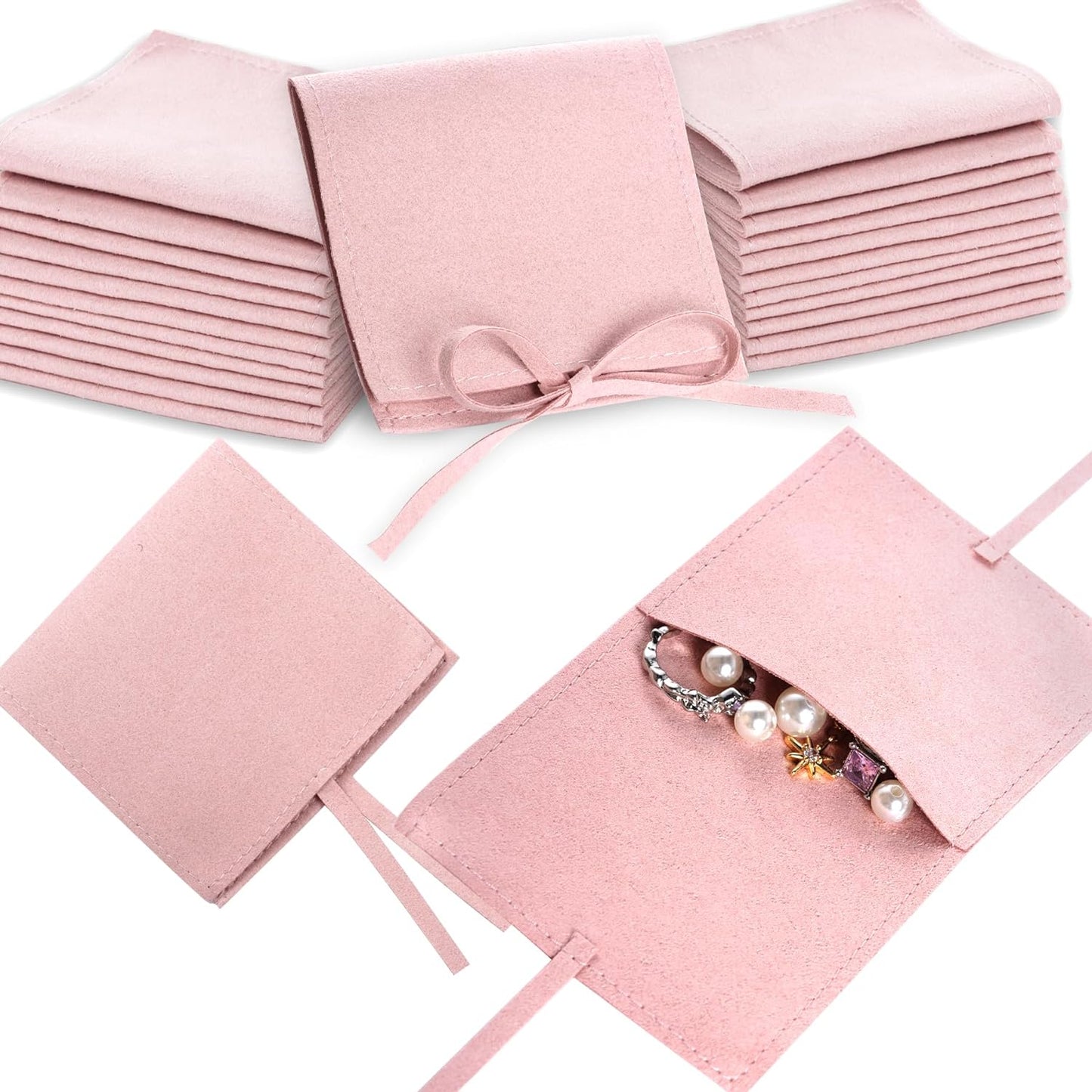 Bolsas joyería 12 pzas microfibra 8x8cm con cuerdas