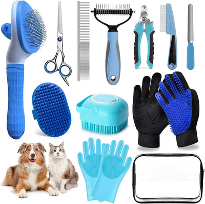 Kit cepillo baño perros gatos con cortaúñas y lima
