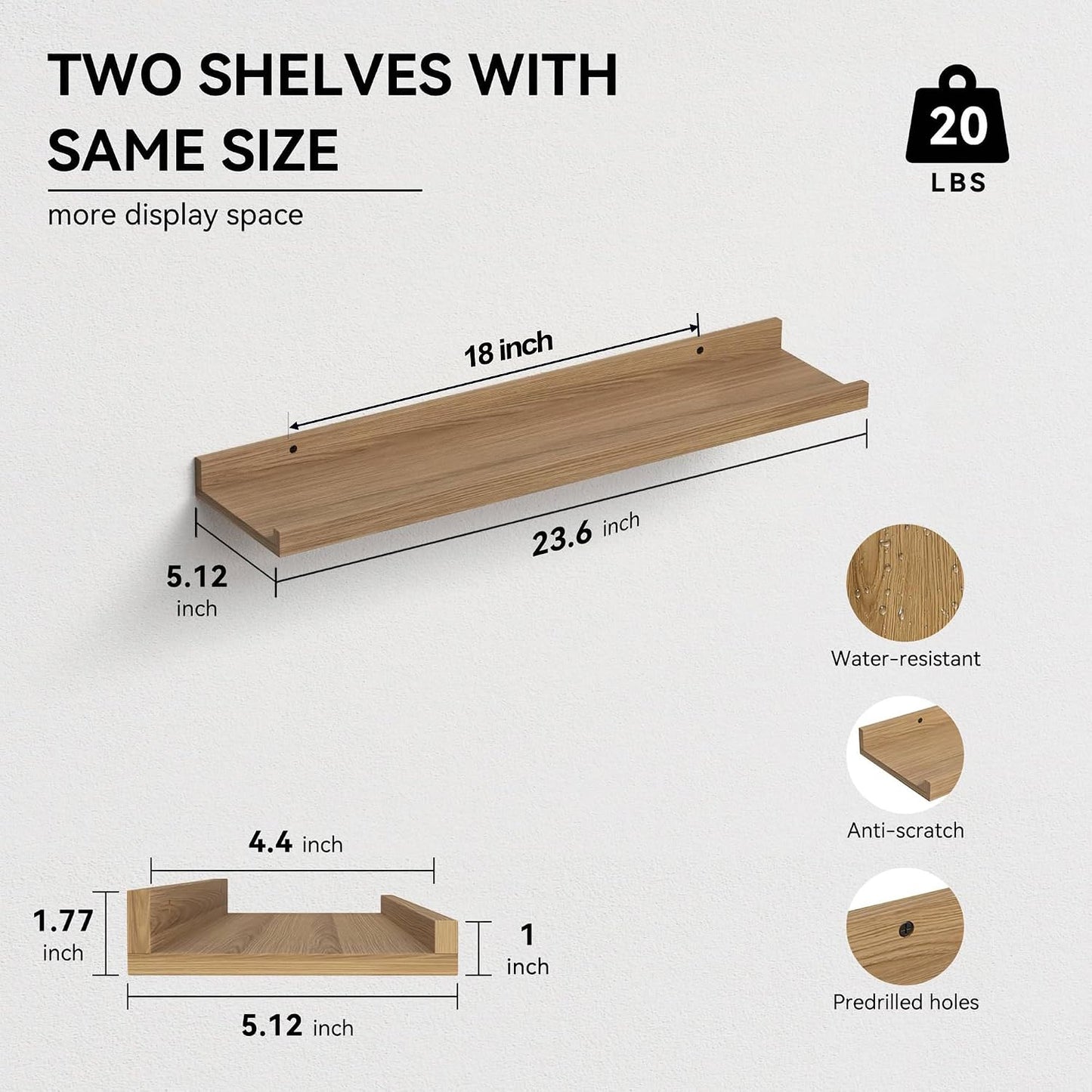 2 Pzas Estante Flotante 24" Roble para Sala