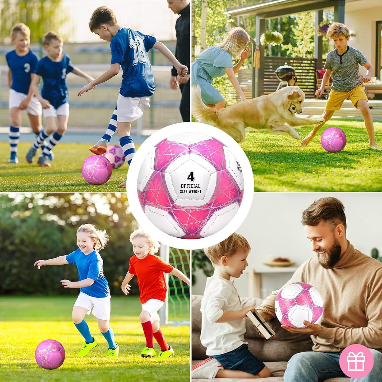 Balón fútbol tamaño 3/4/5 color verde azulado/azul/rosa para niños