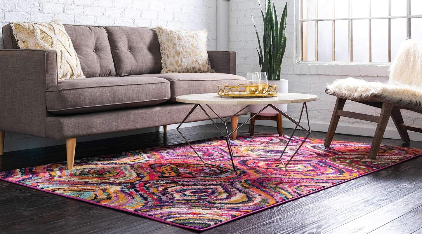 Alfombra área moderna abstracta geométrica 9x12ft multi/rosa