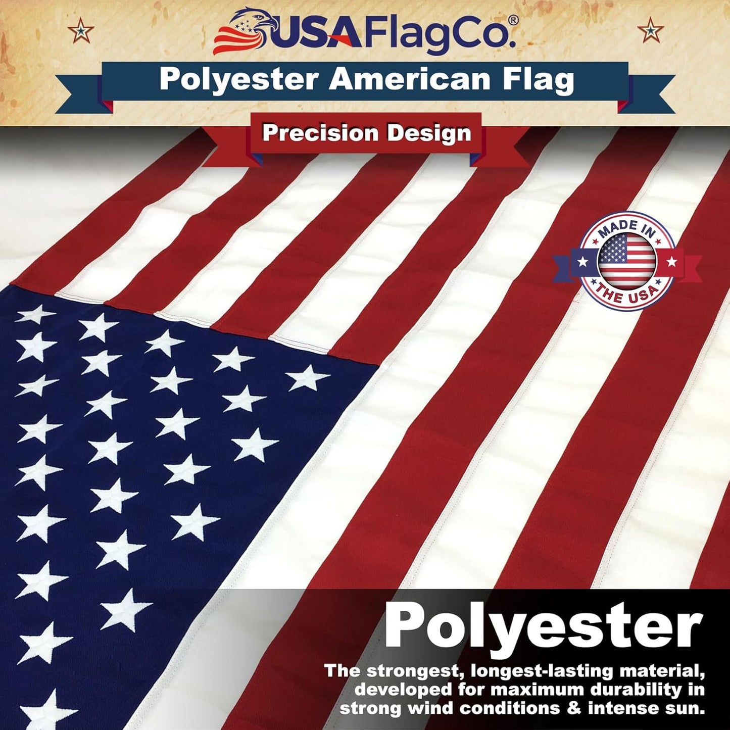 Bandera EE.UU. poliéster 3x5 estrellas bordadas