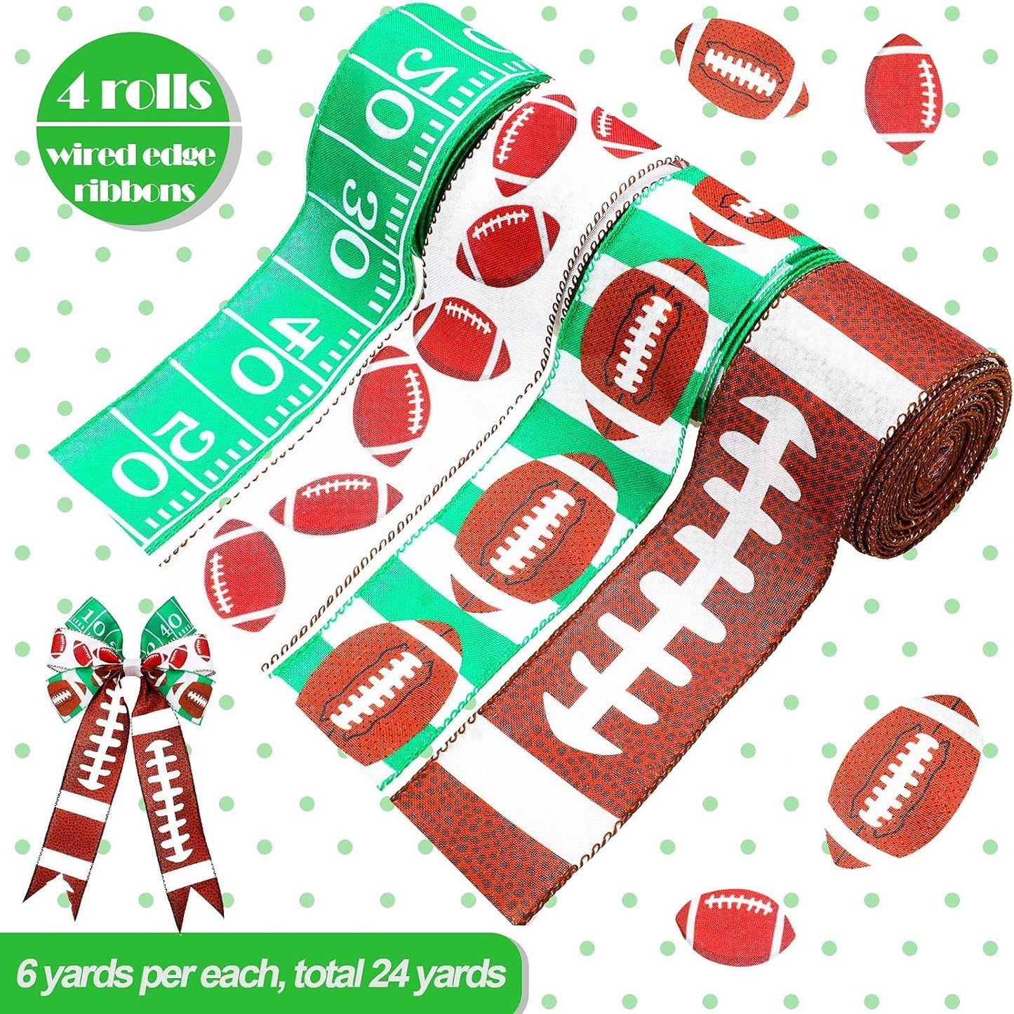 4 Rollos Cinta Fútbol 2.5" Ancho Borde Alambre Verde