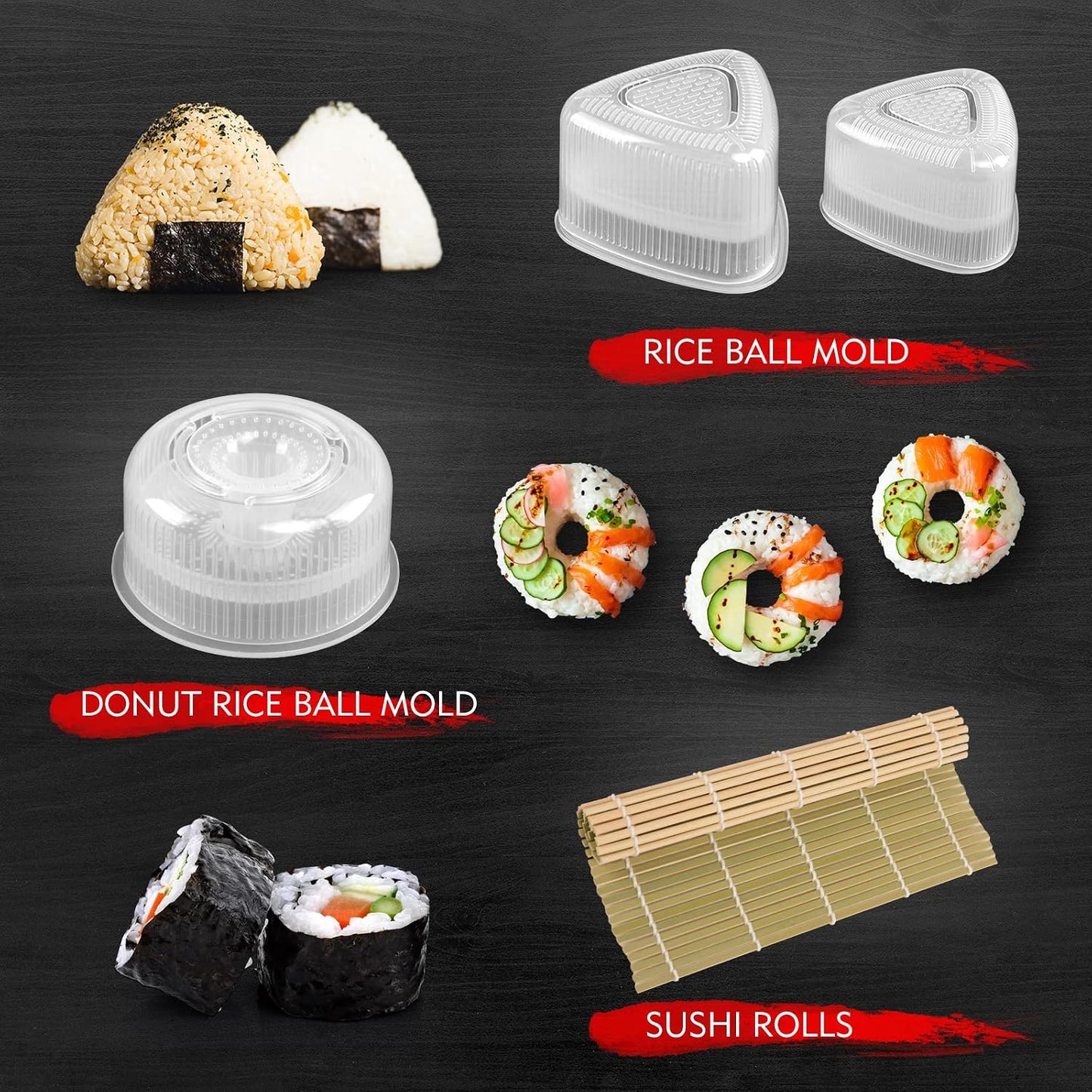 Kit sushi 17 pzas prensa molde tenedor espátula cuchillo