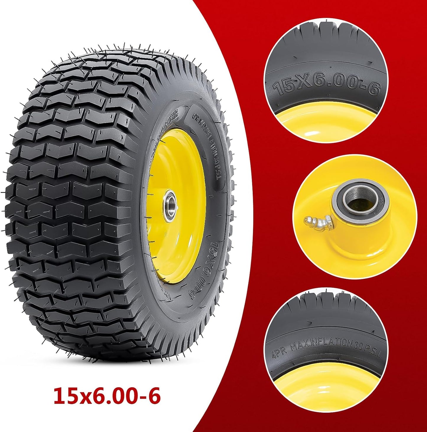 Neumático 15x6.00-6 con rodamientos 3/4 comp carretilla amarillo