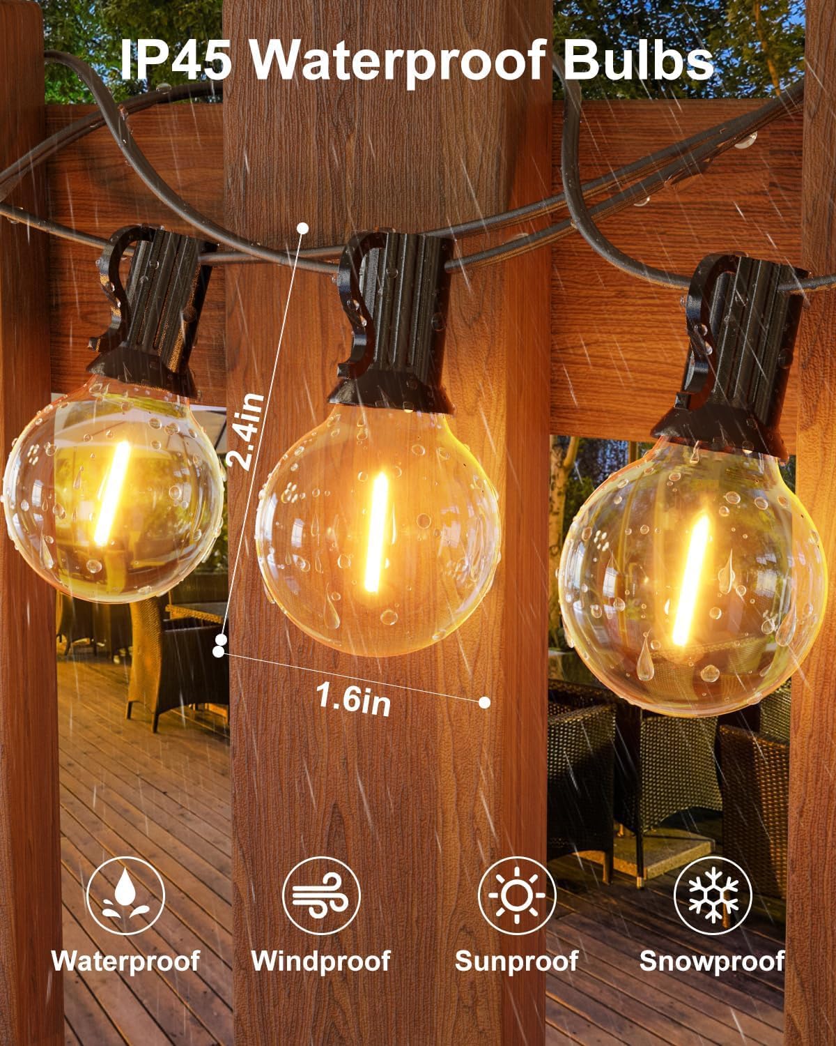 Luces cadena LED patio 30pies 151 bombillas 2700K