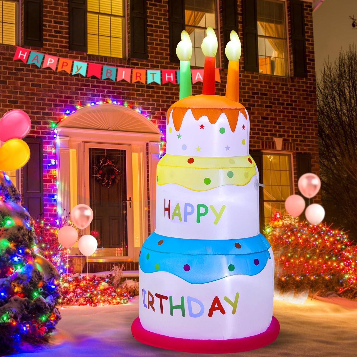 Pastel inflable cumpleaños 6ft con luces LED