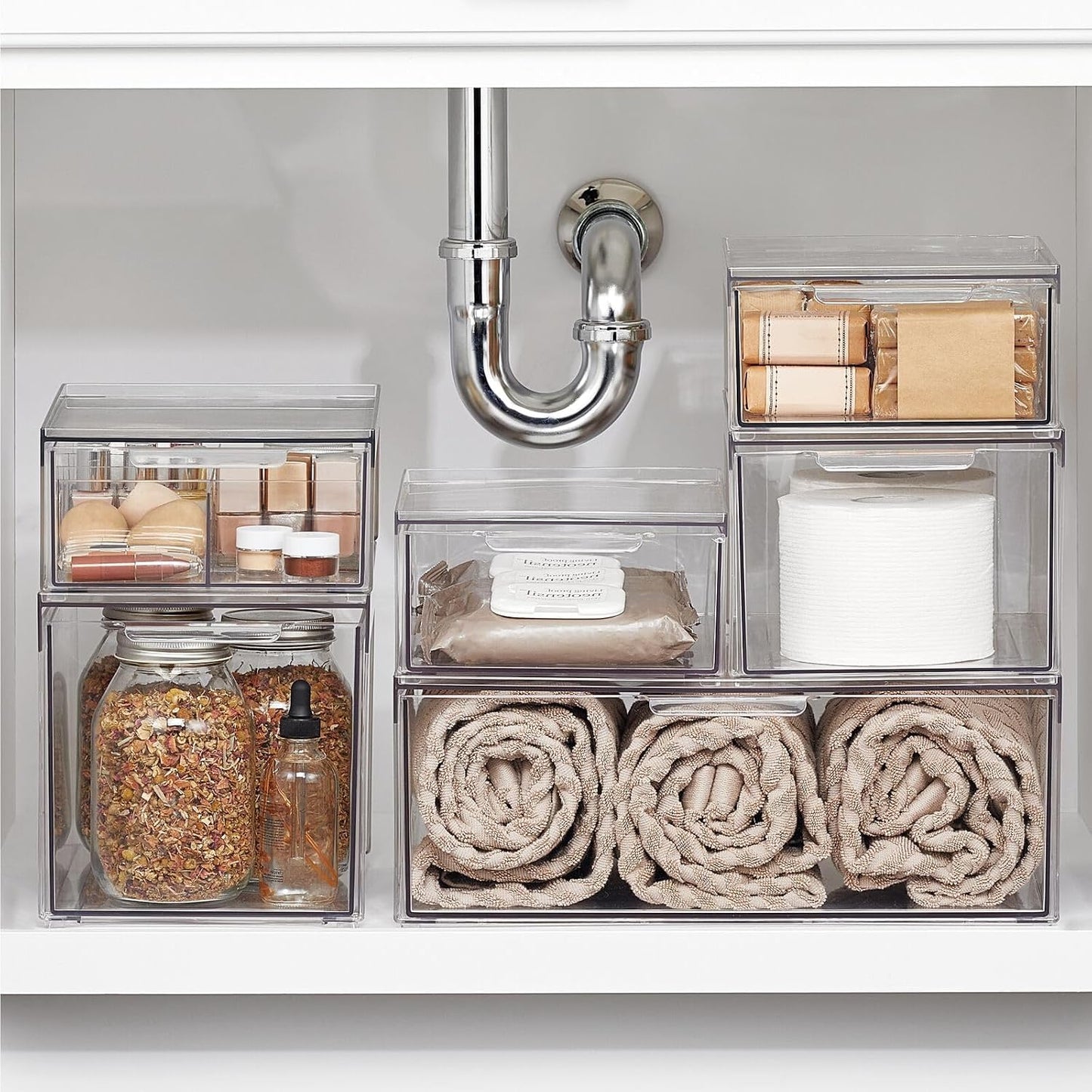Almacenamiento baño plástico apilable cajón organiz. 4 pzas