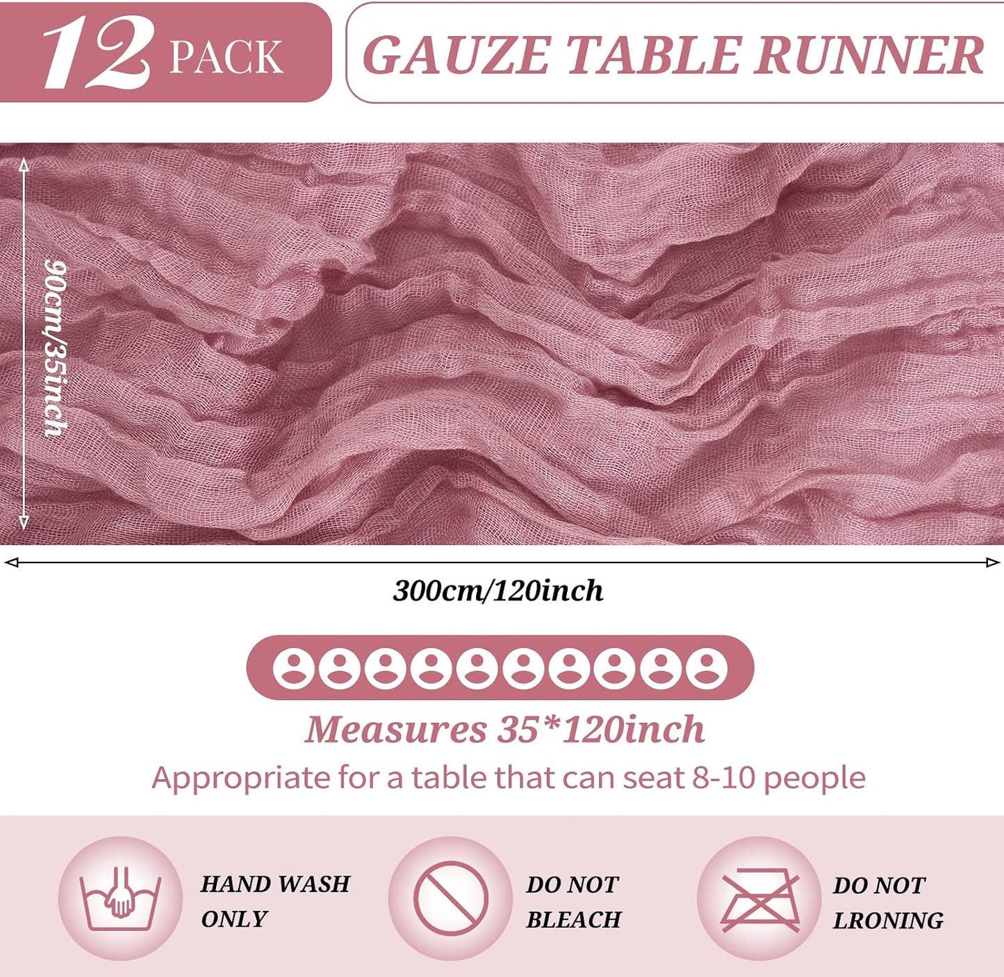 12 Caminos Mesa Gasa Semitransparente Rosa Polvoriento