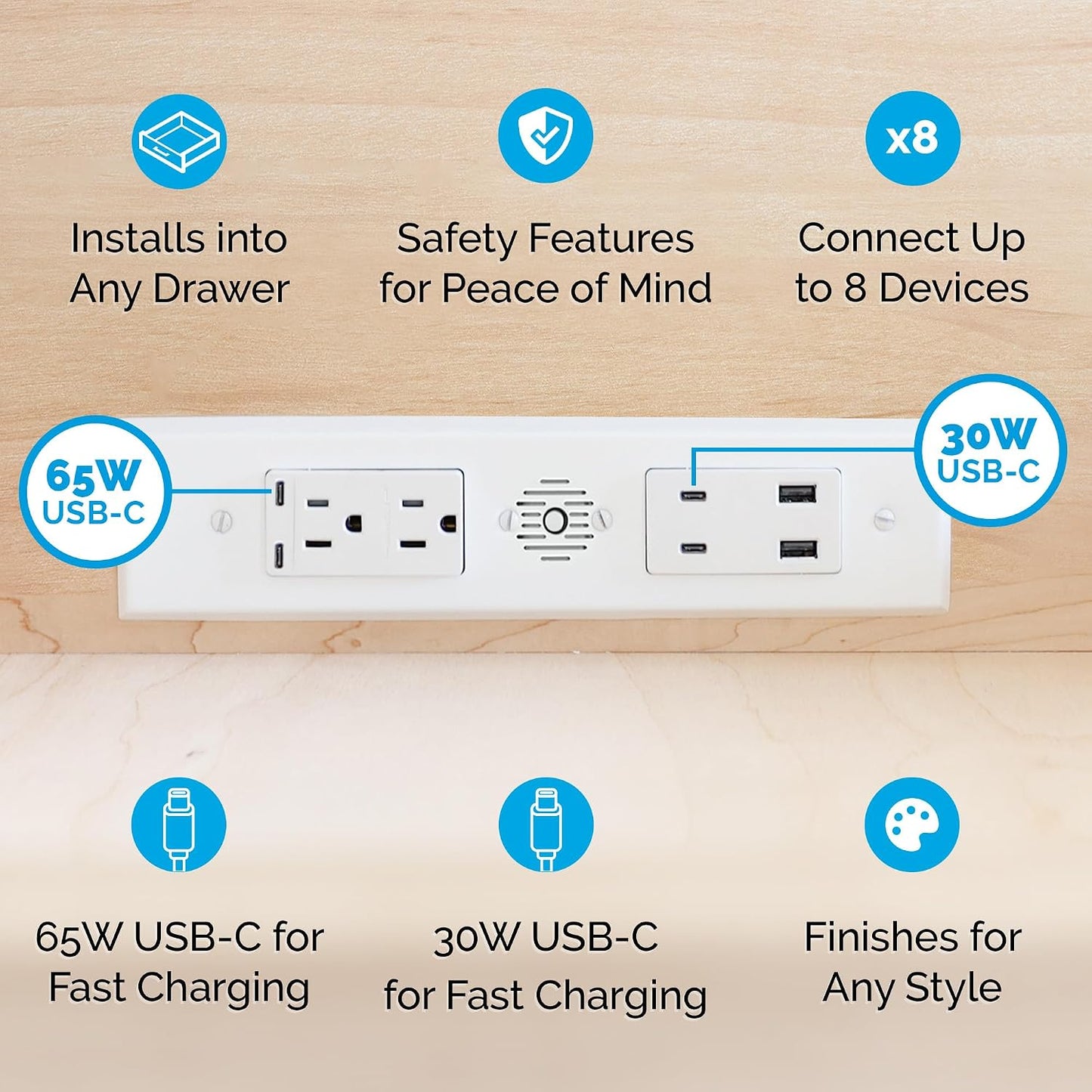 Cajón acoplamiento USB-C 65W 15A blanco