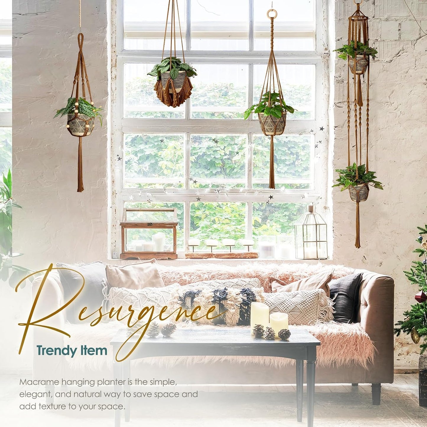 4 Colgadores Macramé para Macetas Boho Decoración Hogar