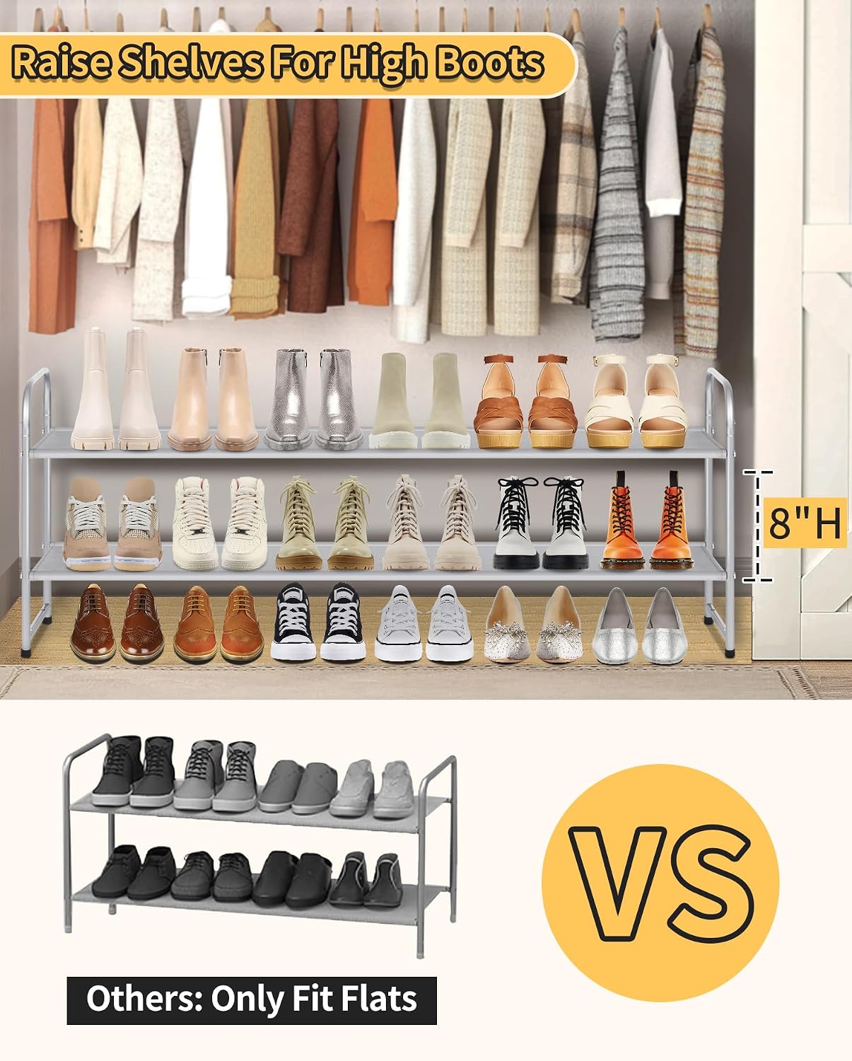 Organiz. zapatero 2 niveles apilable 18 pares gris