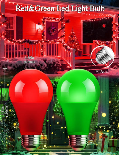 Bombillas LED A19 E26 9W 120V rojas y verdes pack 4