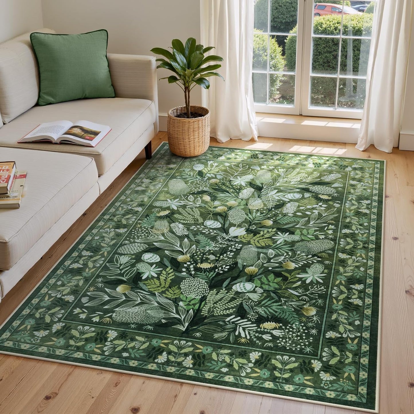 Alfombra área 5x7" botánica lavable antiderrap