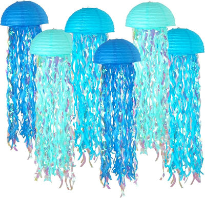 Faroles papel colgantes azules medusa decoración fiesta