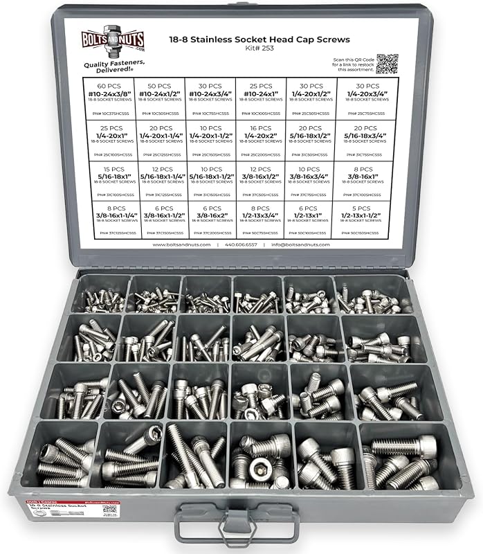 Tornillos Allen acero inox 18-8 pulg cabeza zócalo 453uds