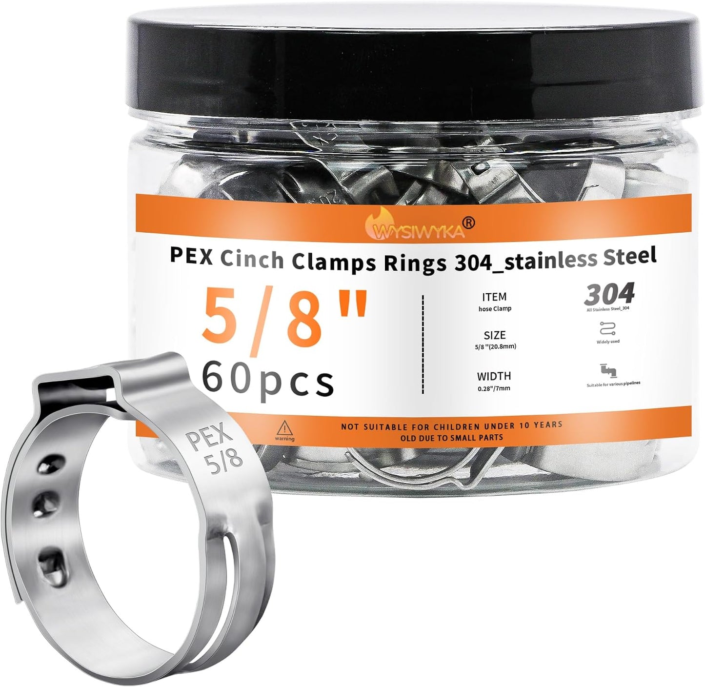 60 Pzas Anillos Crimpado PEX 5/8pulg Acero Inox 304