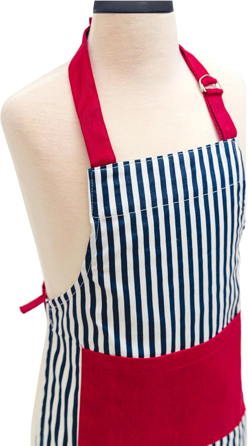 Set delantal guante gorro chef algodón rayas azul