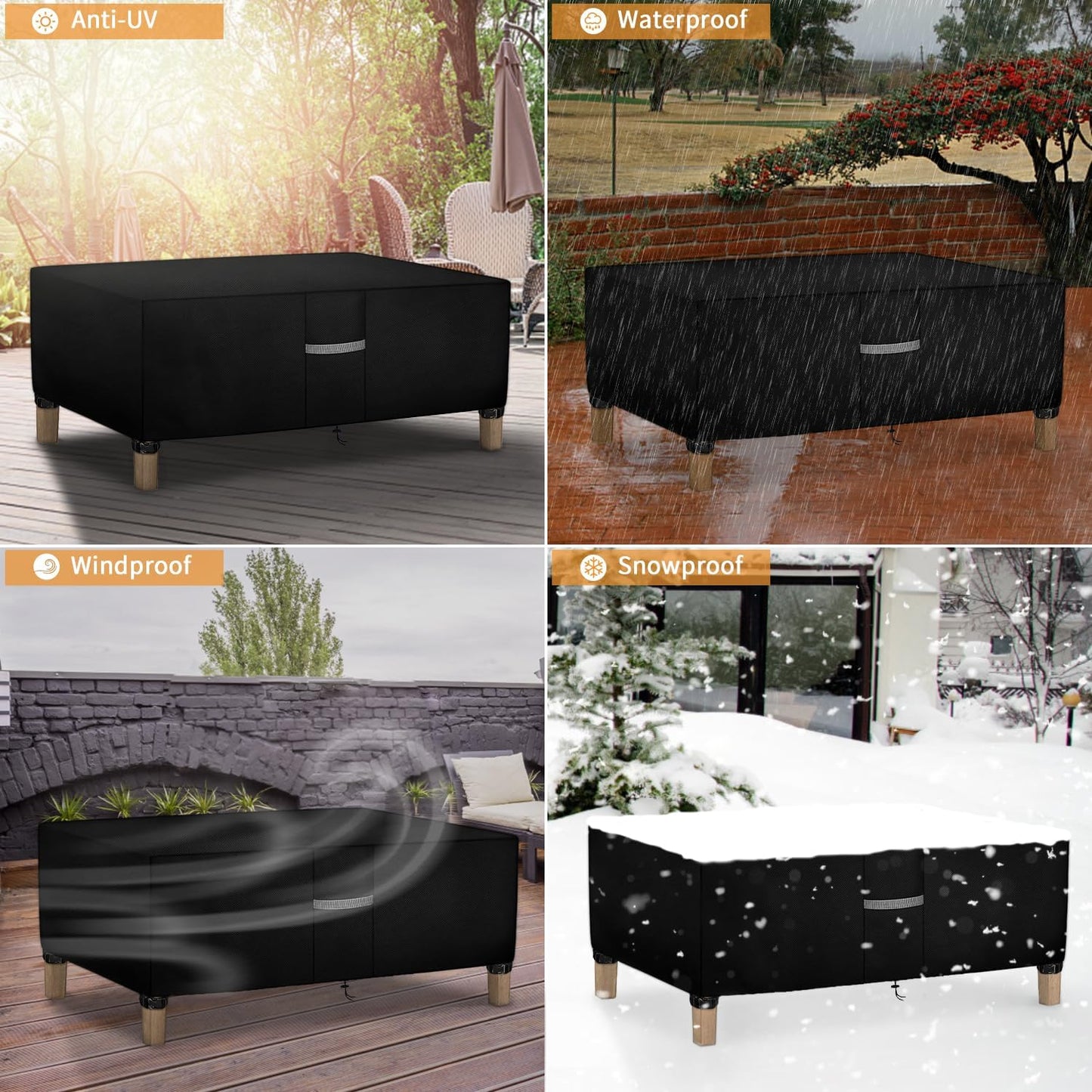 Fundas mesa café patio impermeables 48x25x18" negro