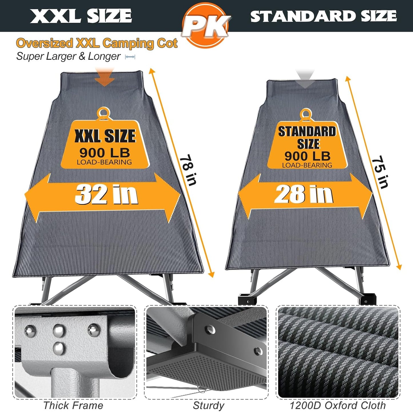 Catre plegable xxl 78x32pulg para adultos resistente