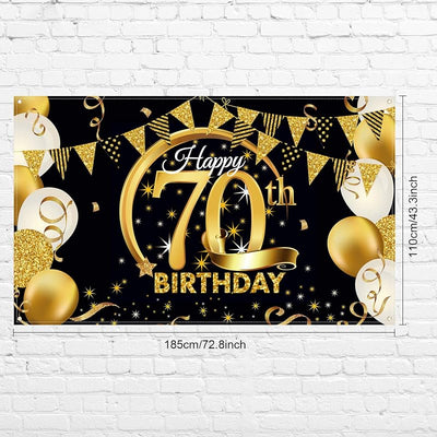 Cartel fiesta cumpleaños tela negro dorado 72.8x43.3