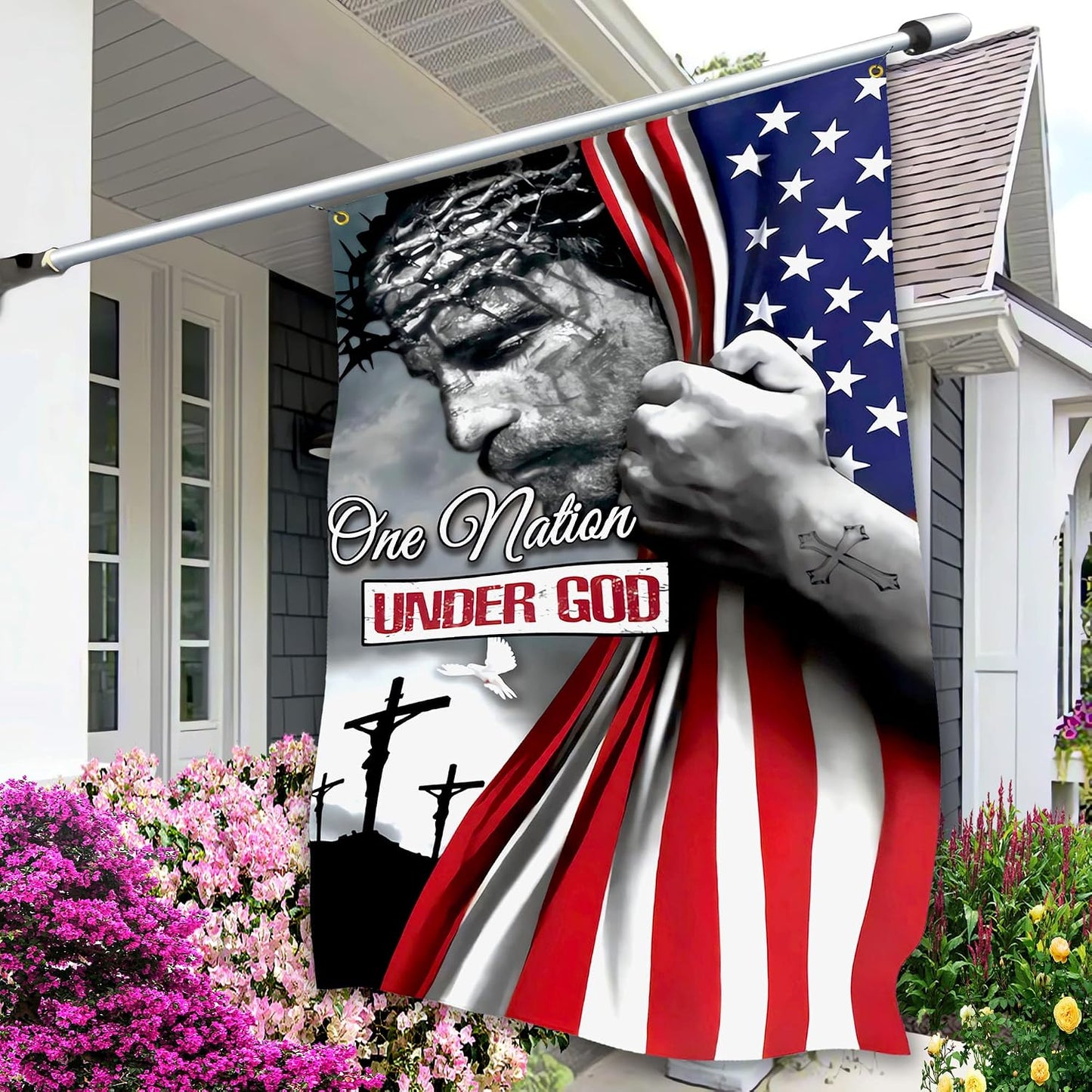 Bandera de Dios con Jesucristo para interior y exterior