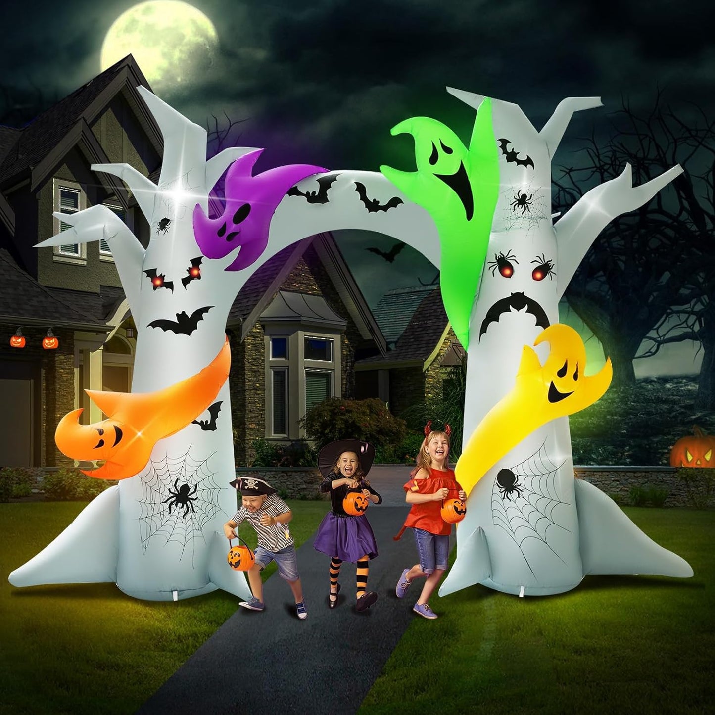Arco inflable árbol fantasma Halloween 14x10pies 15 luces