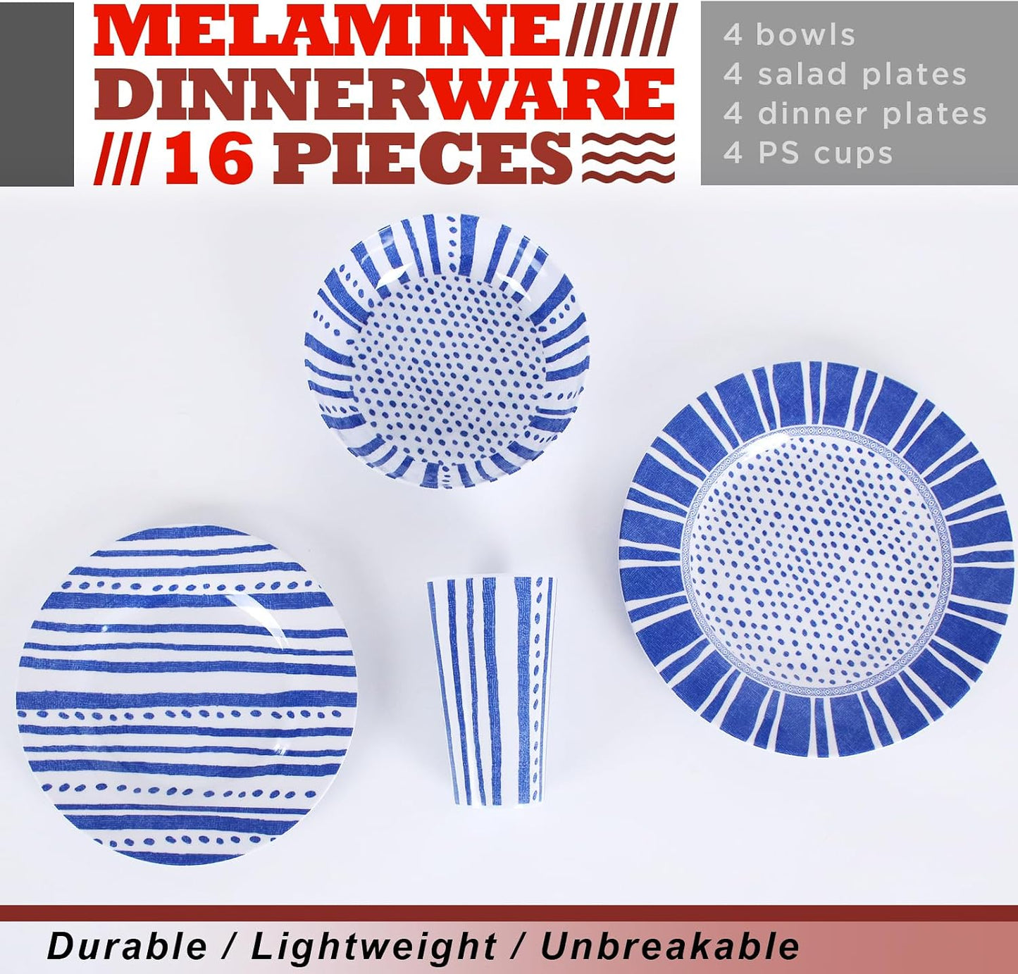 Set vajilla melamina 4-16 pzas platos tazas cuencos