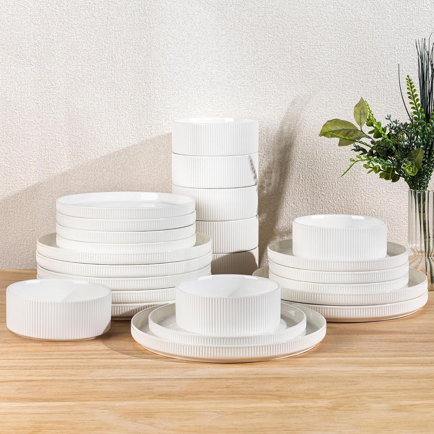 Set 24 Pzas Vajilla Cerámica Blanco Resistente