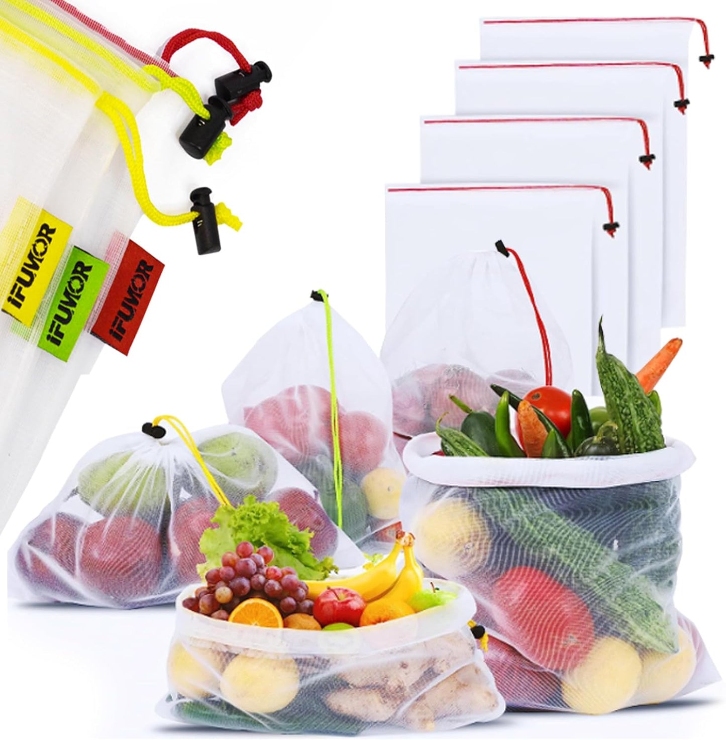 15 Pzas Bolsas Malla Reutiliz. para Alimentos y Viaje