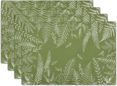 4 Manteles Hojas Helecho 12x18pulg Lino Lavables