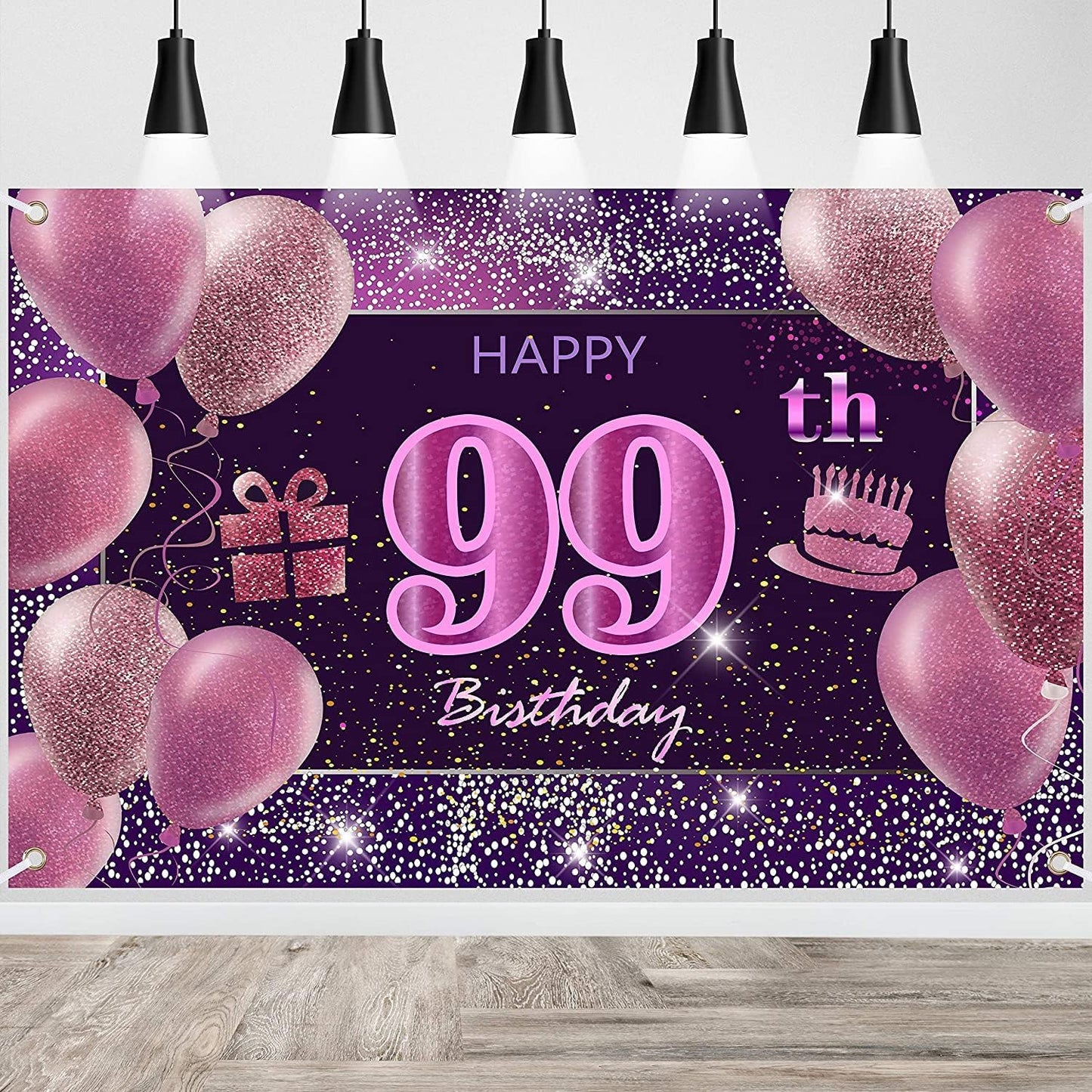 Decoraciones cumpleaños número 99 para niña pancarta rosa