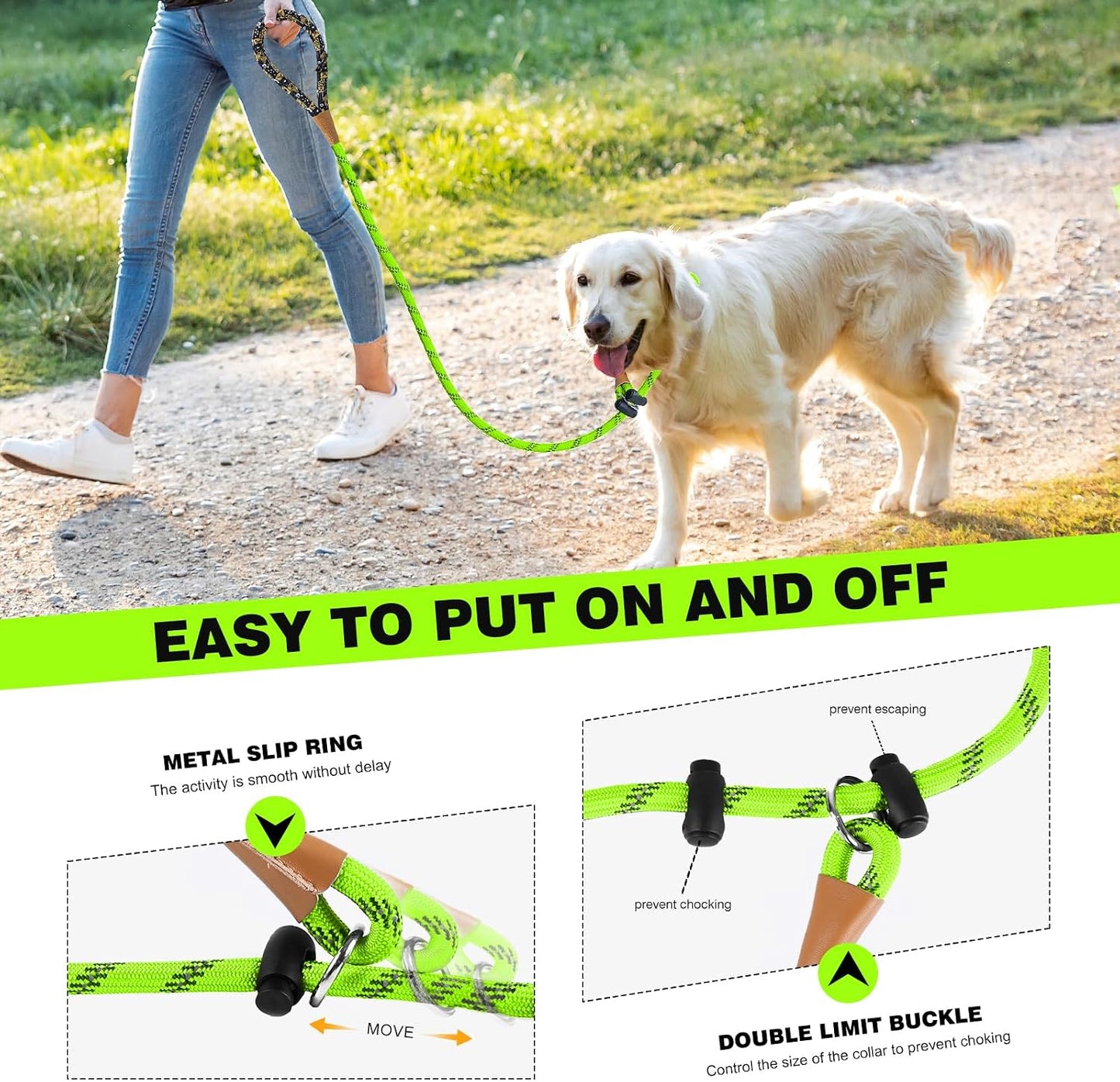 Correa antiderrap para perros resistente 2 pzas verde claro