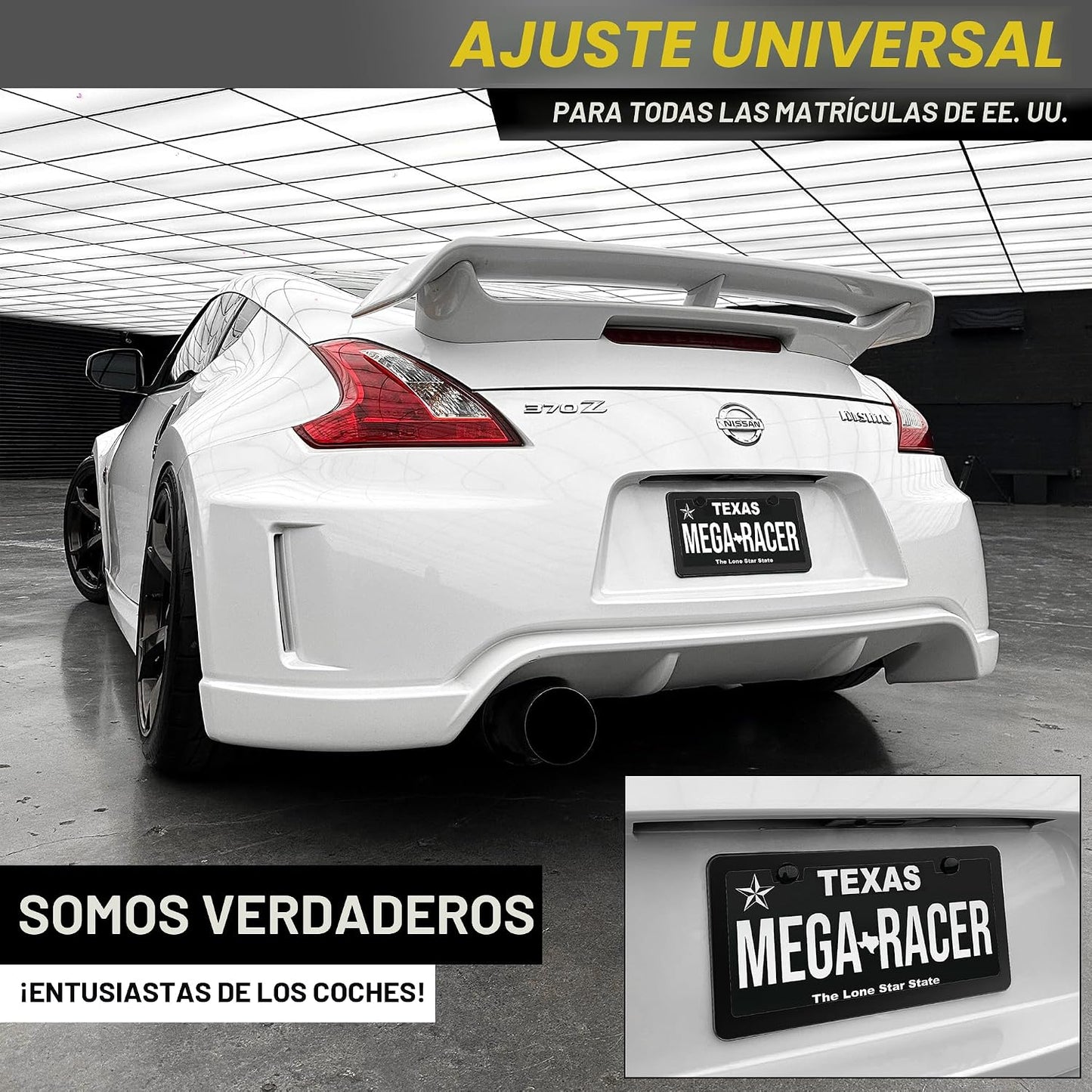 Marco matrícula negro mate acero inox sin sonajeros universal