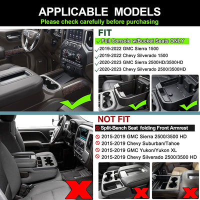 Organizador consola Chevy Silverado 1500/GMC Sierra 1500 19-22 y 2500HD/3500HD 20-23 negro