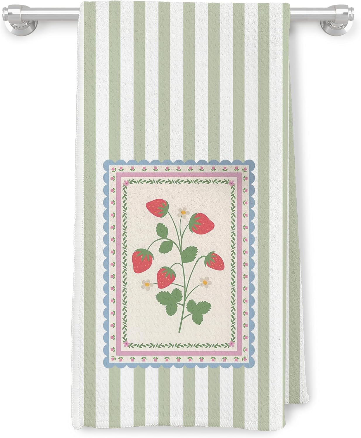 Toalla cocina rústica fresa rayas verdes 16x24pulg