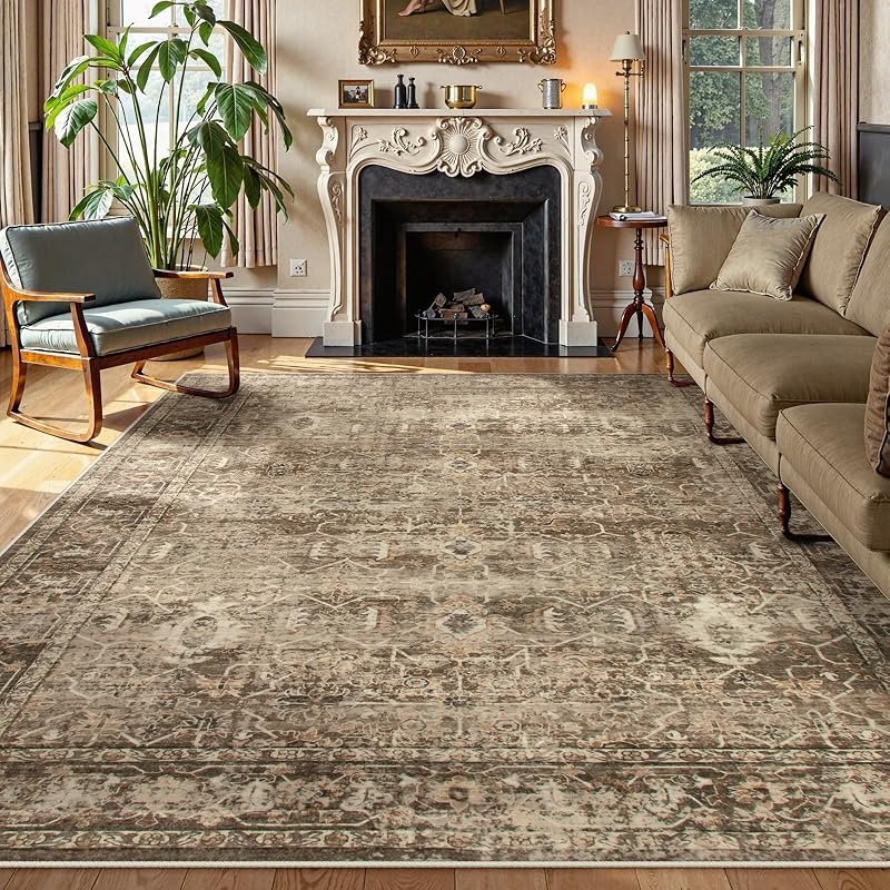 Alfombra Vintage 9x12pulg Lavable Marrón para Sala