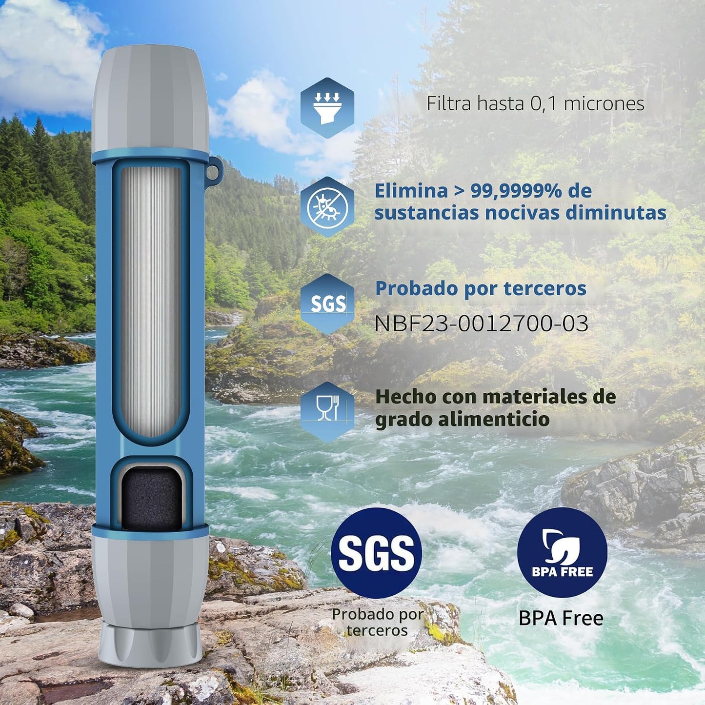 4 Pzas Pajilla Filtro Agua Portátil para Emergencias
