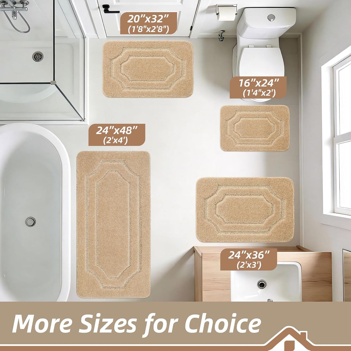 Tapete baño antiderrap suave poliéster beige lavable