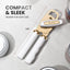 Abrelatas acero inox perilla giratoria asas suaves blanco dorado