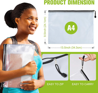 6 Bolsas Malla Plástico Impermeable Cremallera A4 Oficina