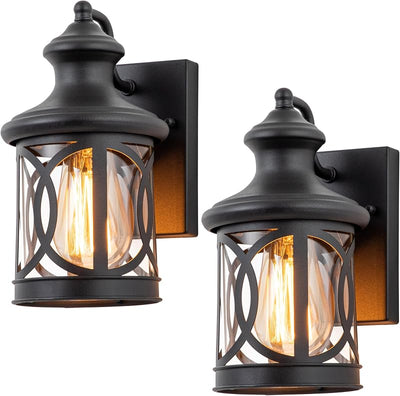 2 Luces pared exterior negro mate pantalla vidrio