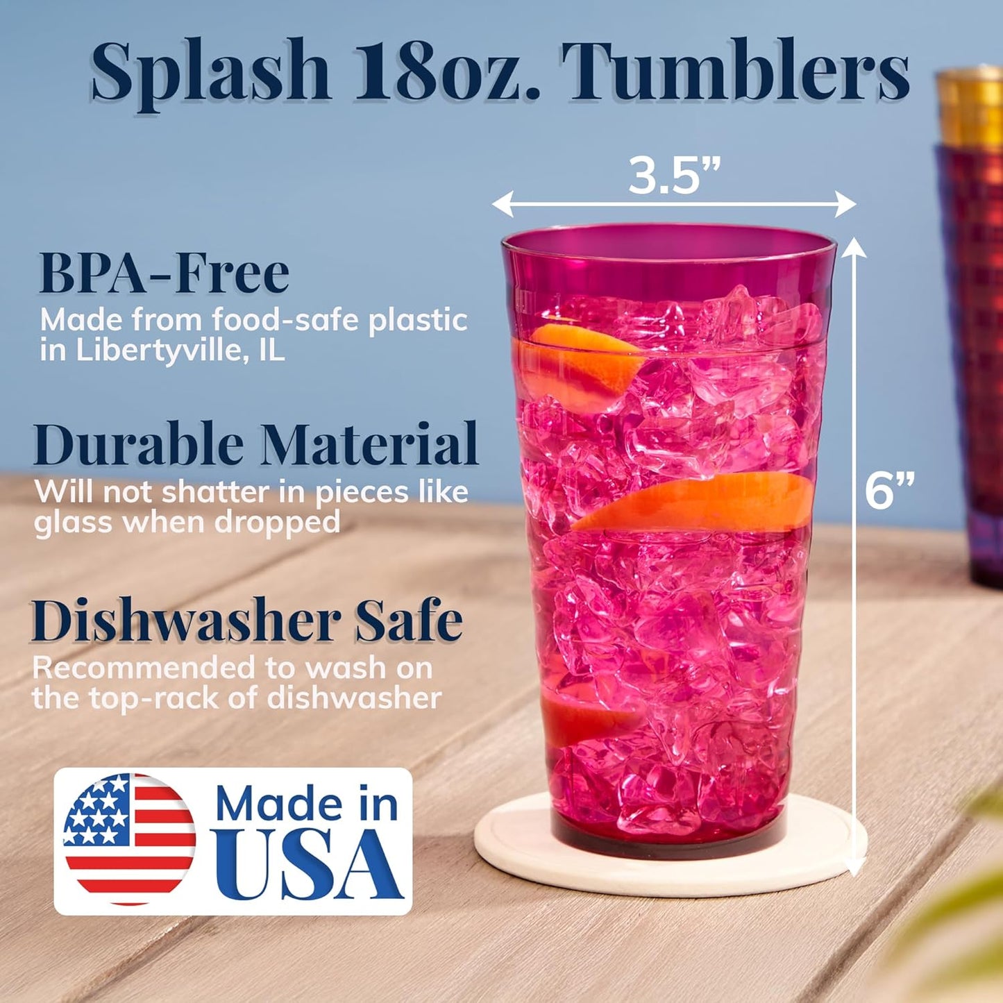 Set 16 vasos plástico 18oz tono joya reutilizables sin BPA