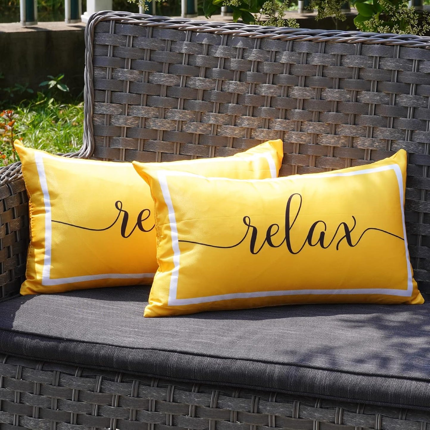 2 Fundas Almohada Impermeables Exteriores 12x20pulg Amarillo Blanco