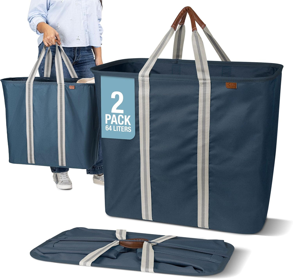 Cesta plegable para ropa sucia 64L azul con asas