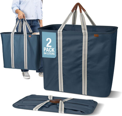 Cesta plegable para ropa sucia 64L azul con asas